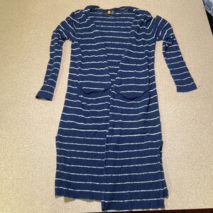 Life Is Good Open Front Cardigan Women's Size M Blue White Striped Sweater
